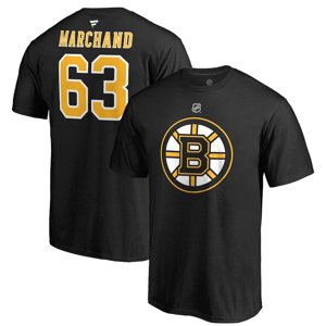 Boston Bruins pánske tričko black #63 Brad Marchand Stack Logo Name & Number - Akcia