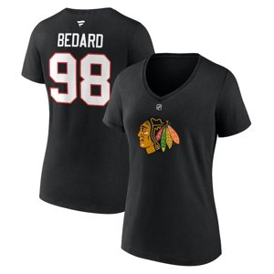 Chicago Blackhawks dámske tričko Connor Bedard #98 Draft 2023 Stack Logo Name & Number V-Neck Black - Akcia