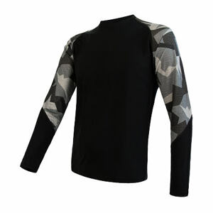 SENSOR MERINO IMPRESS pánske tričko dl.rukáv čierna / camo Veľkosť: XL