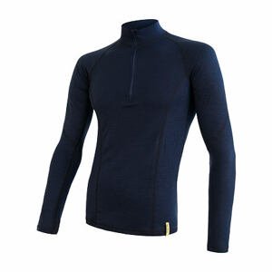 SENSOR MERINO DF pánske tričko dl. rukáv zip deep blue Veľkosť: XL