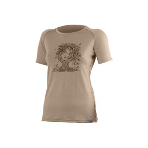 Lasting dámske merino tričko s tlačou FLORA 7373 hnedé Veľkosť: L dámske tričko