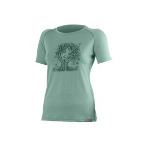 Lasting dámske merino tričko s tlačou FLORA khaki Veľkosť: XL dámske tričko