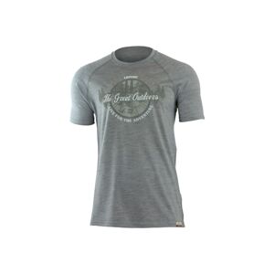 Lasting LUCAS 8484 šedé pánske vlnené merino tričko s tlačou Veľkosť: L