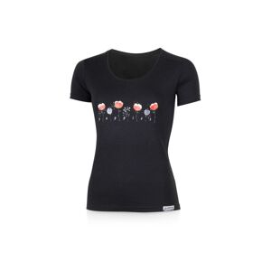 Lasting dámske merino tričko s tlačou POPPY čierne Veľkosť: -XL