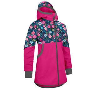Unuo, Dievčenské softshellový kabát s fleecom Street, Fuchsiová, Kvetinky Veľkosť: 134/140