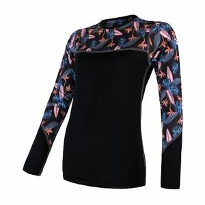 SENSOR MERINO IMPRESS dámske tričko dl.rukáv čierna / floral Veľkosť: XL