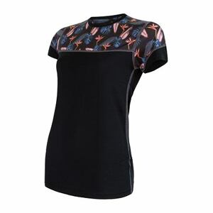 SENSOR MERINO IMPRESS dámske tričko kr.rukáv čierna / floral Veľkosť: S