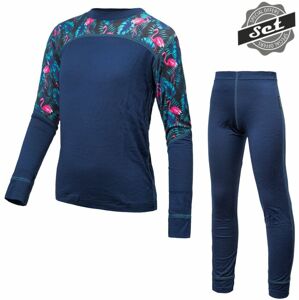 SENSOR MERINO IMPRESS SET detský tričko dl.rukáv + spodky deep blue/floral Veľkosť: 110