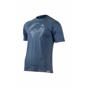 Lasting EARTH 5656 modré pánske vlnené merino tričko s tlačou Veľkosť: XL