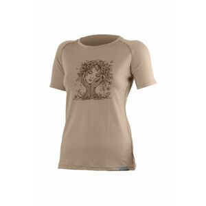 Lasting dámske merino tričko s tlačou FLORA hnedé Veľkosť: XL dámske tričko