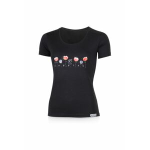 Lasting dámske merino tričko s tlačou POPPY čierne Veľkosť: XL