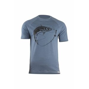 Lasting SALMON 5656 modré pánske vlnené merino tričko s tlačou Veľkosť: L