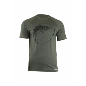 Lasting SALMON 6262 zelené pánske vlnené merino tričko s tlačou Veľkosť: L
