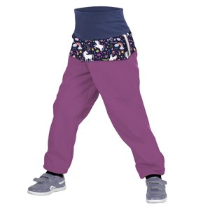 Unuo, Batoľacie softshellové nohavice s fleecom, Ostružinová, Jednorožcovi Veľkosť: 92/98 SLIM detské nohavice