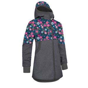 Unuo, Dievčenský softshellový kabát s fleecom Street, Žíhaná Antracitová, Kvetinky Veľkosť: 110/116
